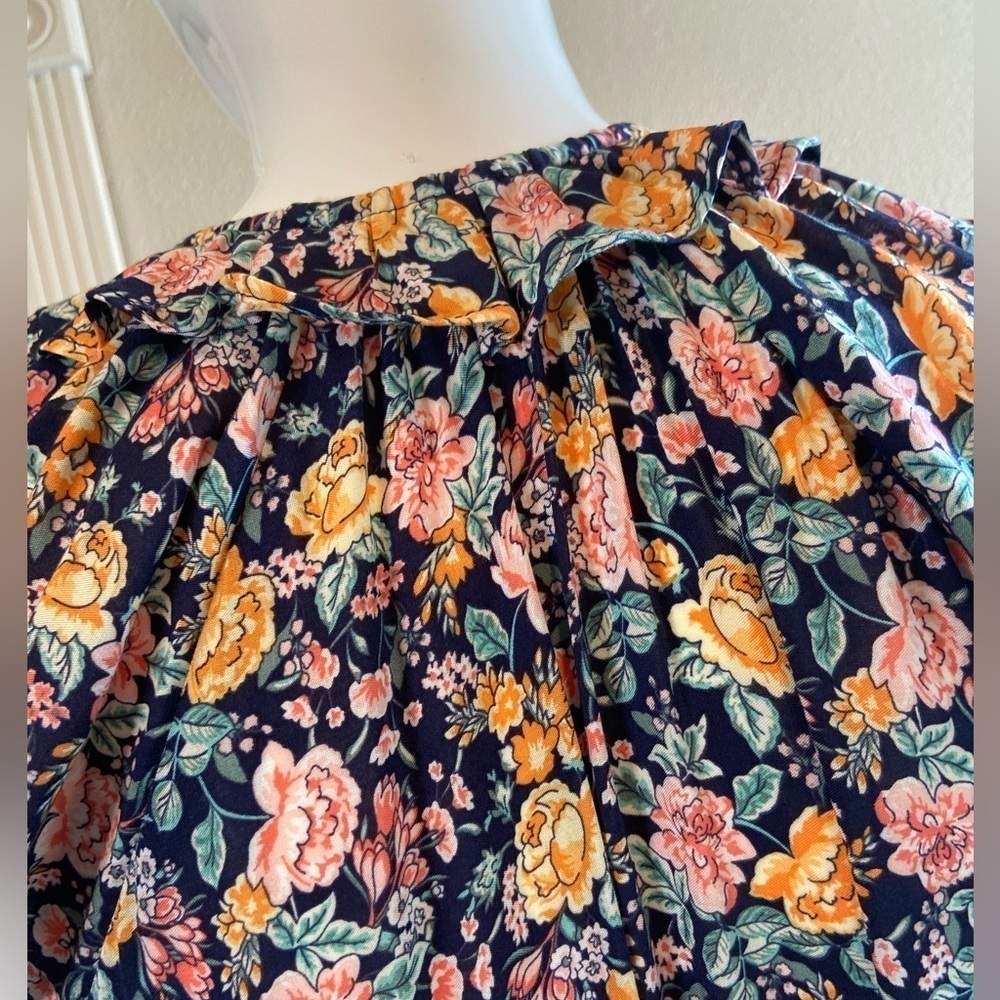 Old Navy~NWT~Multi-Color Floral Print~Ruffle Wrap Midi Dress~Cap Sleeves~Size S - Picture 13 of 15